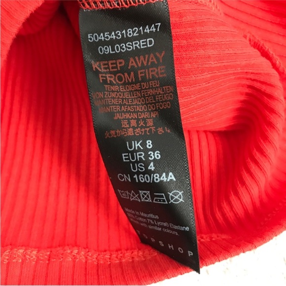 TOPSHOP Long Sleeve Ribbed Cropped Top in Red sz 4 EUC - Picture 5 of 8